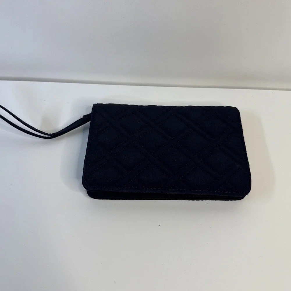 Vera Bradley Large Zip Around Wallet Blue Accordion Wristlet Quilted Excellent!